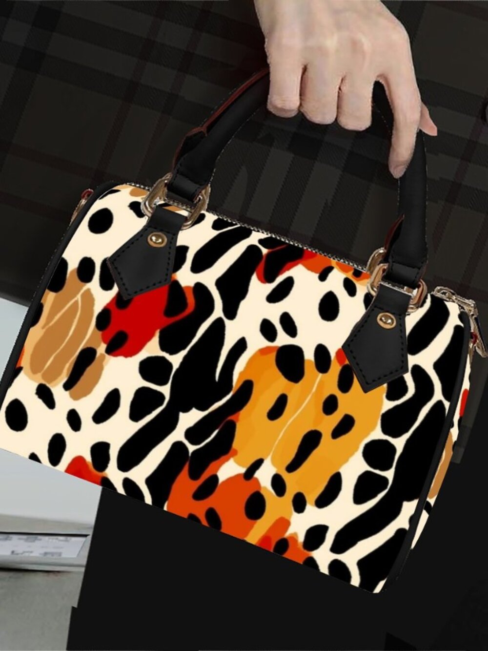 Barrel-Shaped Leopard Print PU Leather Handbag Purse